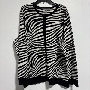 Jessica London 2X 26-28 Plus Women's Black White Stripe Zebra Cardigan Button